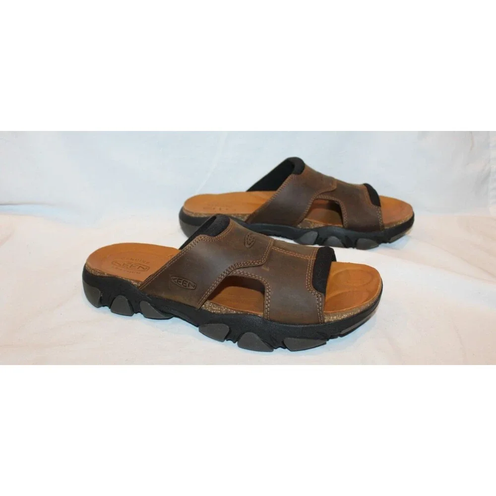 Keen Men's Daytona Open Toe Leather Slide Sandals Bison/Black NEW SZ 12
